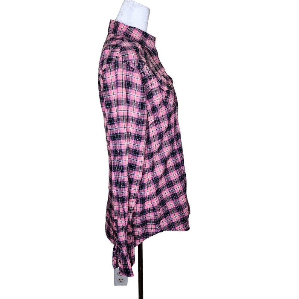 Wrangler Long Sleeve Snap Plaid Shirt Womens Size M Pink Western Cowboy - Picture 3 of 10